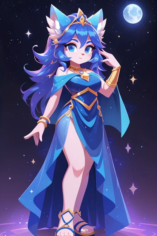 Nome completo: Celeste Nova
Pode:
Manipulate the movement of stars Access cosmic knowledge Create illusory constellations Color: Azul escuro
Estilo de roupa:
Long blue dress with star prints Cape with constellation details Gold sandals Accessories:
Tiara with shining stars Pendant earrings in the shape of moon and star Bracelet with astrological symbols Background:
Starry space with diverse bright constellations Character: Violet Characteristics:
Personalidade: Enigmatic, poderosa, controle da mente
Poder: Telecinesia e controle mental