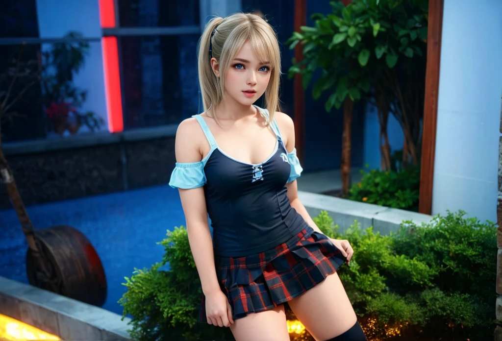 Marie Rose, light blue eyes, (best quality, ultra-detailed), (realistic:1.37), beautiful and detailed face, ultra-realistic texture, delicate face, delicate body, red lipstick, bright colors. High definition, 8k. athletic body
