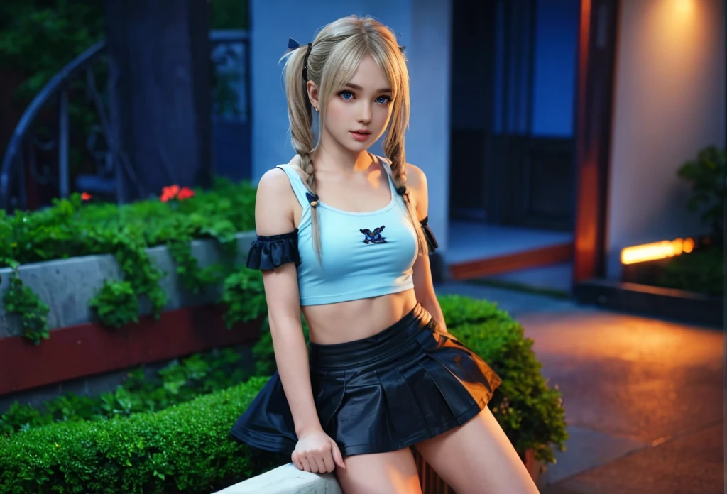 Marie Rose, light blue eyes, (best quality, ultra-detailed), (realistic:1.37), beautiful and detailed face, ultra-realistic texture, delicate face, delicate body, red lipstick, bright colors. High definition, 8k. athletic body
