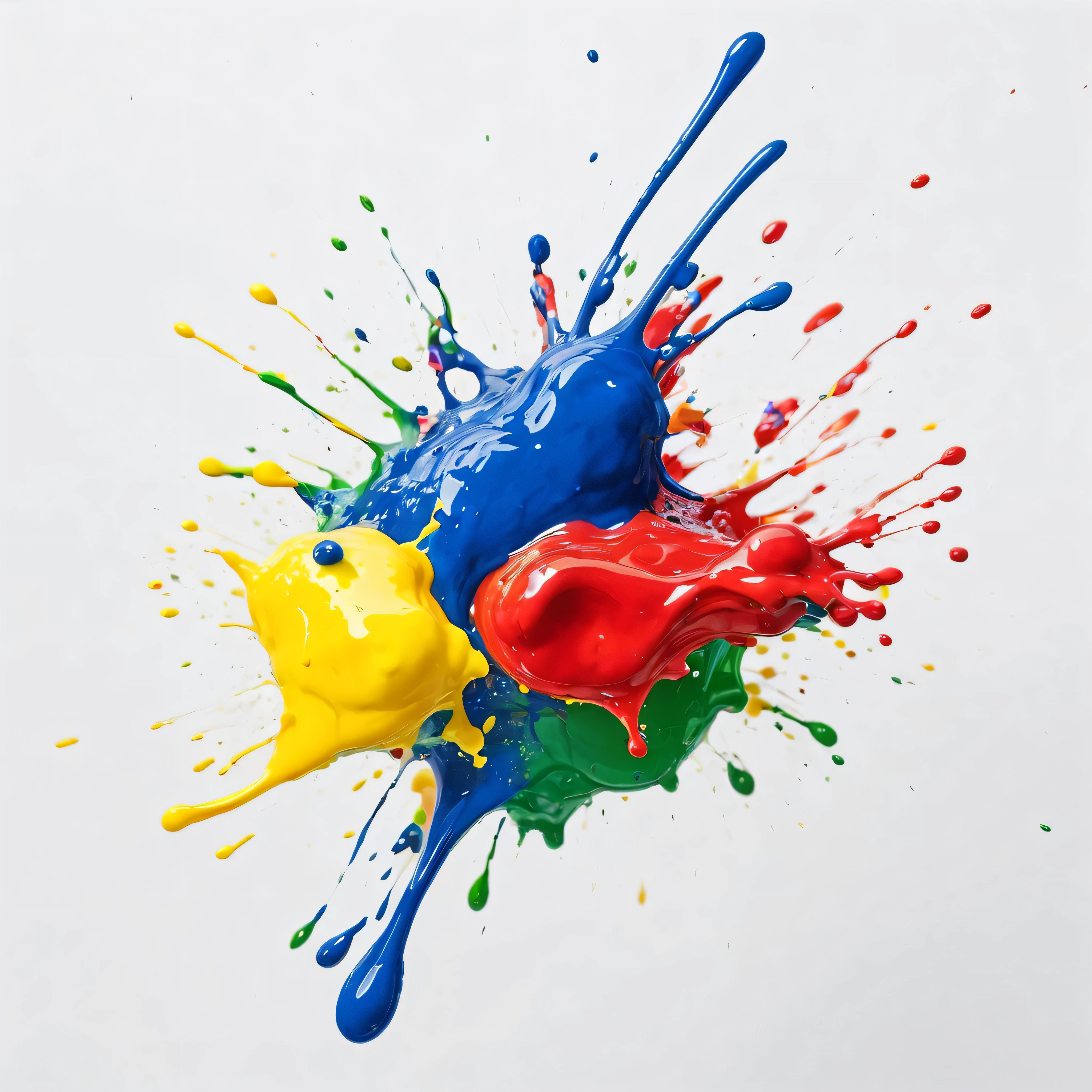 wet oil paint pou Red, the color of blue, green, yellow, Red, visible paint stains, messy paint splatter, , perfect composition, White Background, (Paint Splash, Color Splash, Ink Stain, Color Splash, No People), Paint pours in one place and bounces