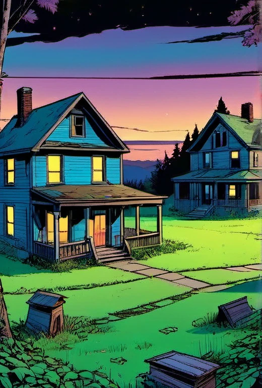 Comic Book, abandoned house, twilight