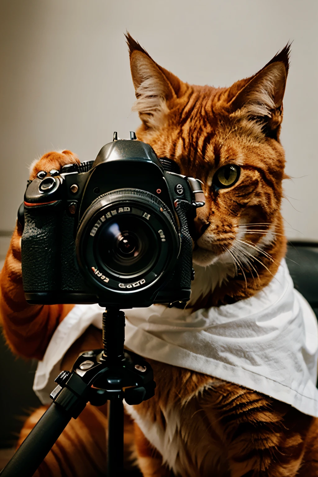 red cat with a camera 