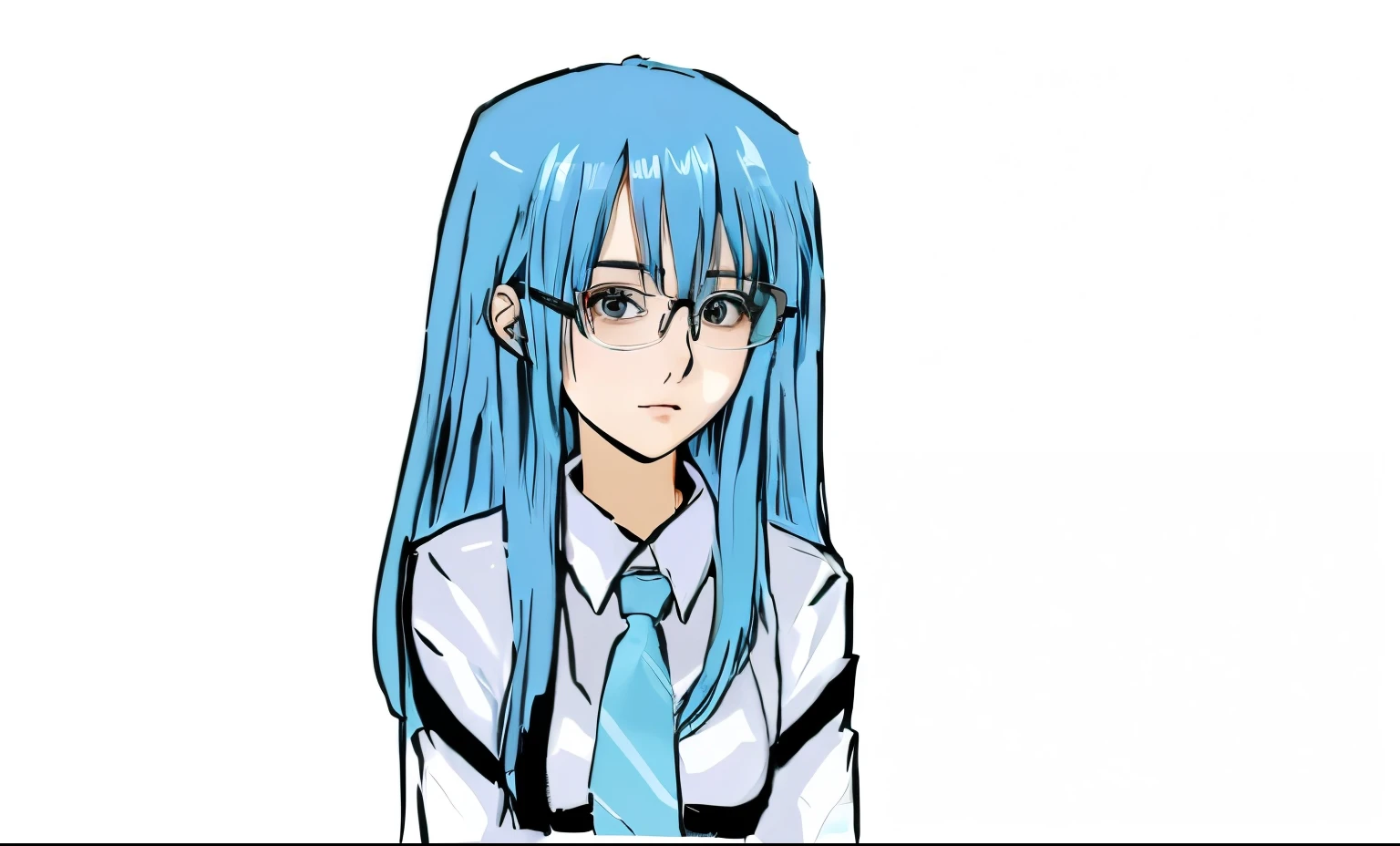 anime girl with blue hair and glasses wearing a tie, cute girl