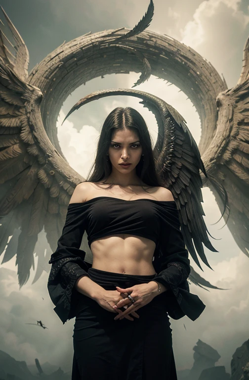 (best quality,4k,8k,highres,masterpiece:1.2),ultra-detailed,realistic:1.37,epic art,colorful scary angel,(Apterus:1.5),oil painting,angry eyes,dark wings,vibrant colors,mysterious background,heavenly atmosphere,glowing halo,intense emotions,expressive brushstrokes,haunting presence,ethereal beauty,foreboding shadows,ominous lighting,dramatic composition,demonic features,sharp and detailed feathers,distinctive textures,contrast between light and dark,awe-inspiring,otherworldly,divine,fantasy theme,mythological creature,impressive wingspan,dynamic pose,ominous clouds,fallen angel,intricate details,captivating,unforgettable,visually stunning