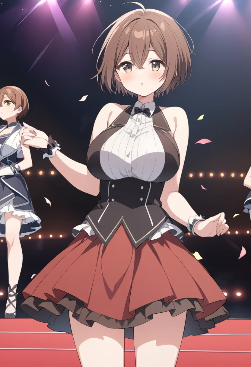 Chico, short hair, Brown Hair, Brown eyes,, Live Stage, Big Breasts, formal dress alone