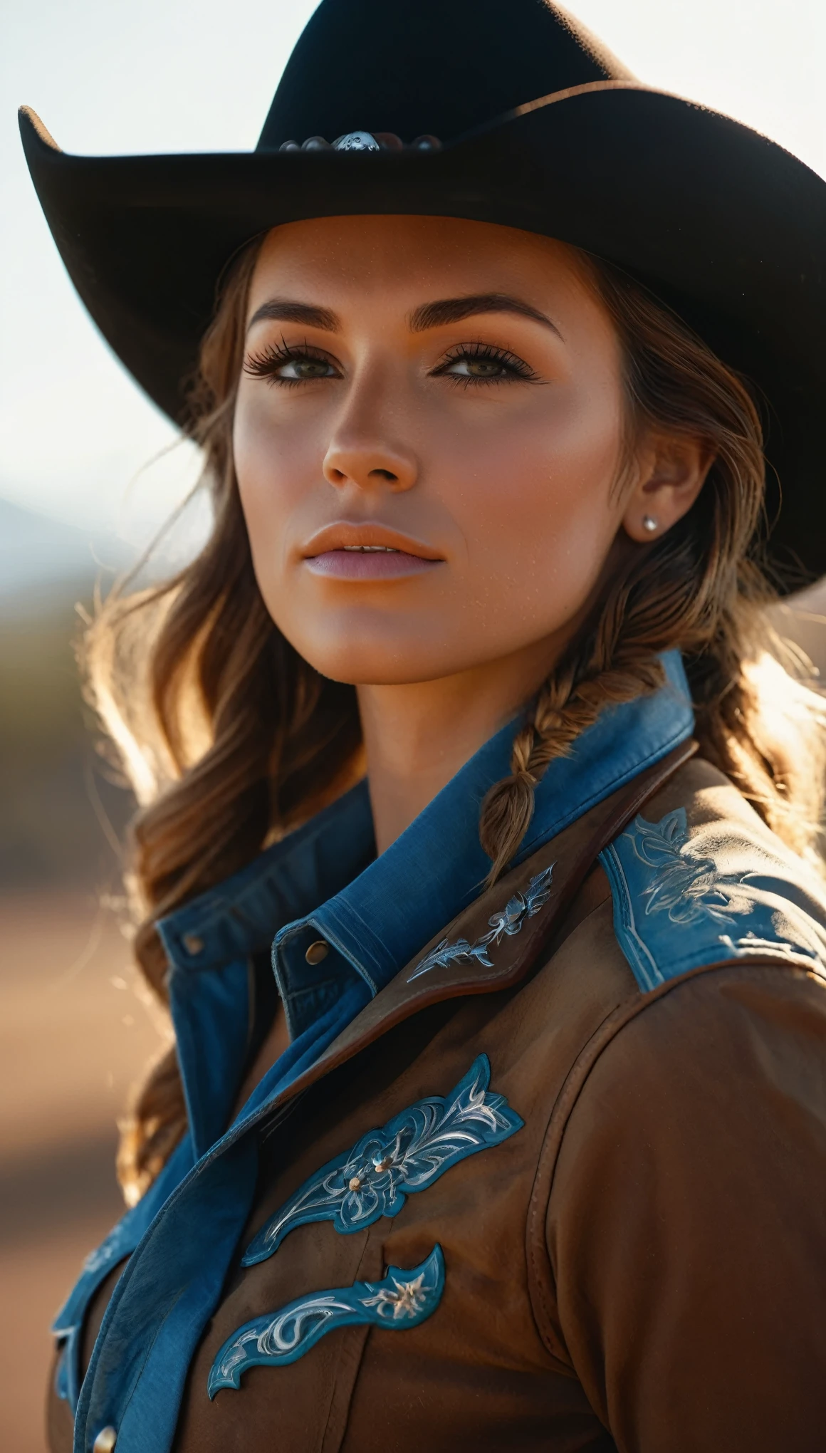 western cowboy style, cowgirl, photography, best quality, realistic, realistic, intricate details, (fine details), (intricate details), cinematic light, best quality backlight, clear lines, 8k, super high resolution, pureerosface_v1,