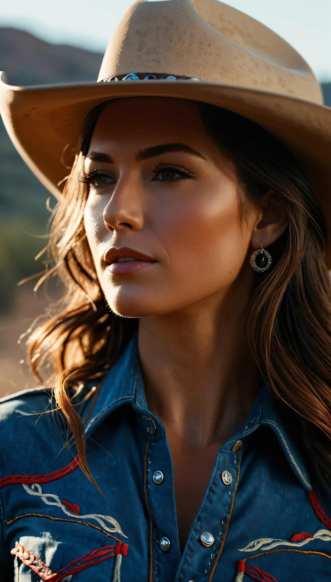 western cowboy style, cowgirl, photography, best quality, realistic, realistic, intricate details, (fine details), (intricate details), cinematic light, best quality backlight, clear lines, 8k, super high resolution, pureerosface_v1,