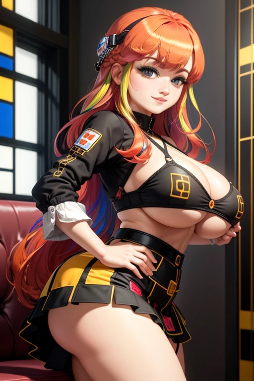 An incredibly absurd absolute solution, Super detailed, Official Art, 8k wallpaper, photorealistic
break
(Mondrian pattern:1.4), Intricate Design, Self-replicating shapes, Digital works, Captivating visuals, infinite intricacy,
break
(Oversized clothing:1.3), (Oversized skirt:1.3), Clean Lines, Functional design, Understated Accessories, sofa,
break
(Huge breasts:1.5), Big Ass,
break
(Multicolored Hair:1.4), Captivating smile, Laugh shyly