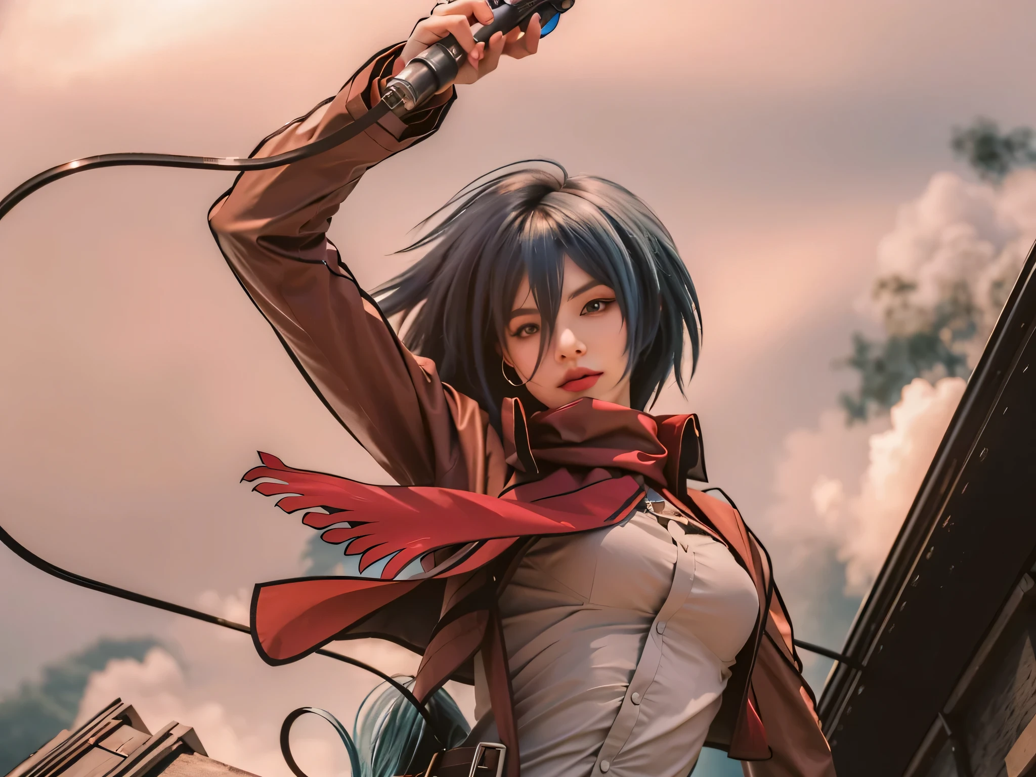 (best quality,ultra-detailed,realistic:1.37),vibrant colors,HDR,studio lighting,sharp focus,close-up,blue-haired woman,weapon,sword,Instagram model,Artgerm,Seraphine,Ahri,KDA,attention to detail,mermaid princess
