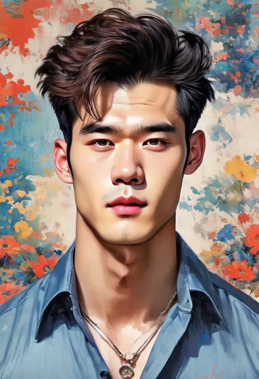 Hot hunklike young big strong looking attractive handsome Korean guy very ullzang subtle hints of anime look trendy hipsterish
