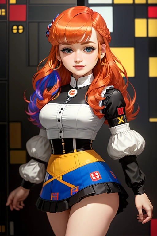 An incredibly absurd absolute solution, Super detailed, Official Art, 8k wallpaper, photorealistic

(Mondrian pattern:1.4), Intricate Design, Self-replicating shapes, Digital works, Captivating visuals, 

(Oversized clothing:1.3), (Mini Size Skirt:1.3), Clean Lines, Functional design, Understated Accessories, 



(Multicolored Hair:1.4), Captivating smile, Laugh shyly