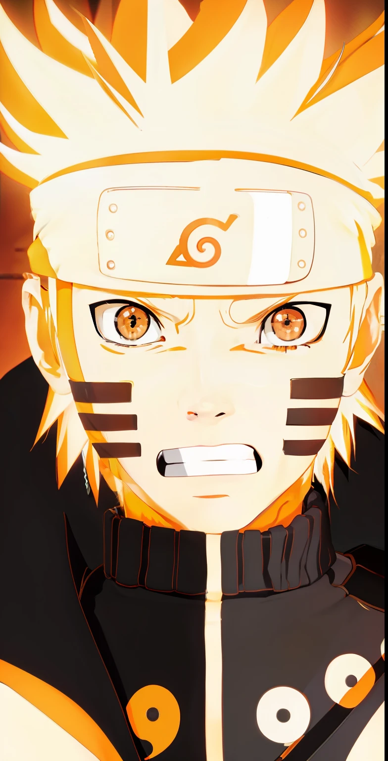 naruto uzumaki, Leaf headband, Orange turtleneck jacket , Orange Eyes, The whole face is bright, Angry face, 3 strips on the side, Portrait Photography, Real Humans、Realistic Hair、