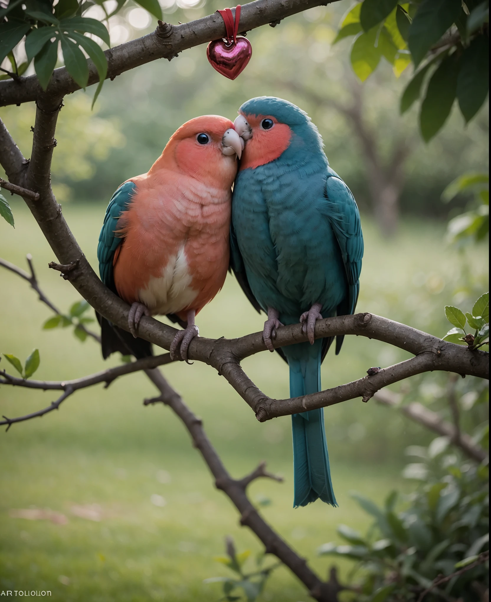 lovebirds on a branch heart shape, trending on artstationlora:add-detail-xl:0.5>