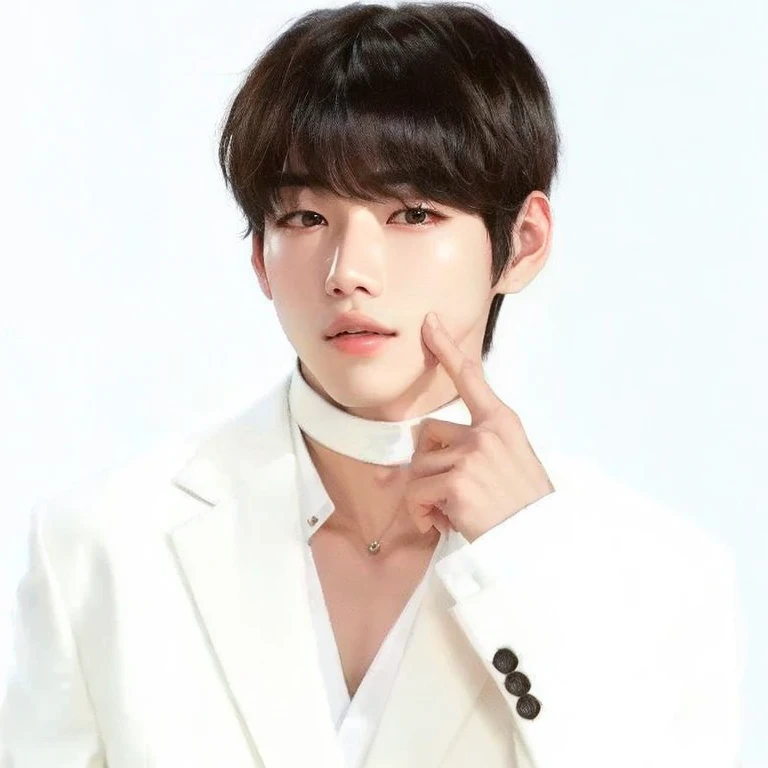 Hombre arafed con traje blanco y camisa de cuello blanco., Kim Doyoung, jinyoung shin, hyung tae, cai xukun, jungkook, Won Bin Lee, quien es siwoo, kim taejin, Hong June Hyung, inspirado en Kun Can, foto oficial, Hyung Tae Kim, foto de perfil en la cabeza, foto oficials, Yanjun Chengt, pale korean adorable face