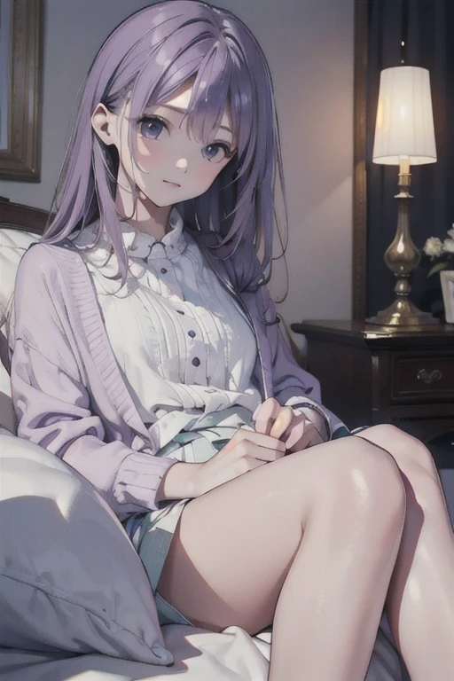 ((highest quality, masterpiece, outlier, Super Resolution)) 1 girl, lavender \(flower\), relax, ((Cozy atmosphere)), Light purple hair, Slow life,