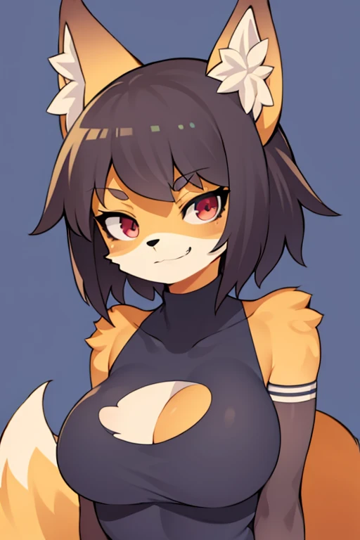 best quality, masterpiece, solo, 1girl, furry, portrait, anthropomorphic female Fox, punk outfit, torn clothes, anthro, smug smile, half-closed eyes, looking at the viewer