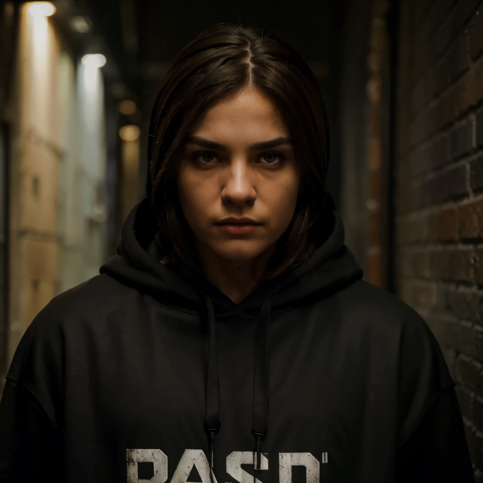 (brown hair, black eyes),(sporty),(wearing a black hoodie),(italian mafia mix),(oil painting),(detailed portrait),(best quality, realistic),(vivid colors),(studio lighting),(gloomy atmosphere),(sharp focus),(urban background),(dark alley),(fierce expression),(confident pose)(man)