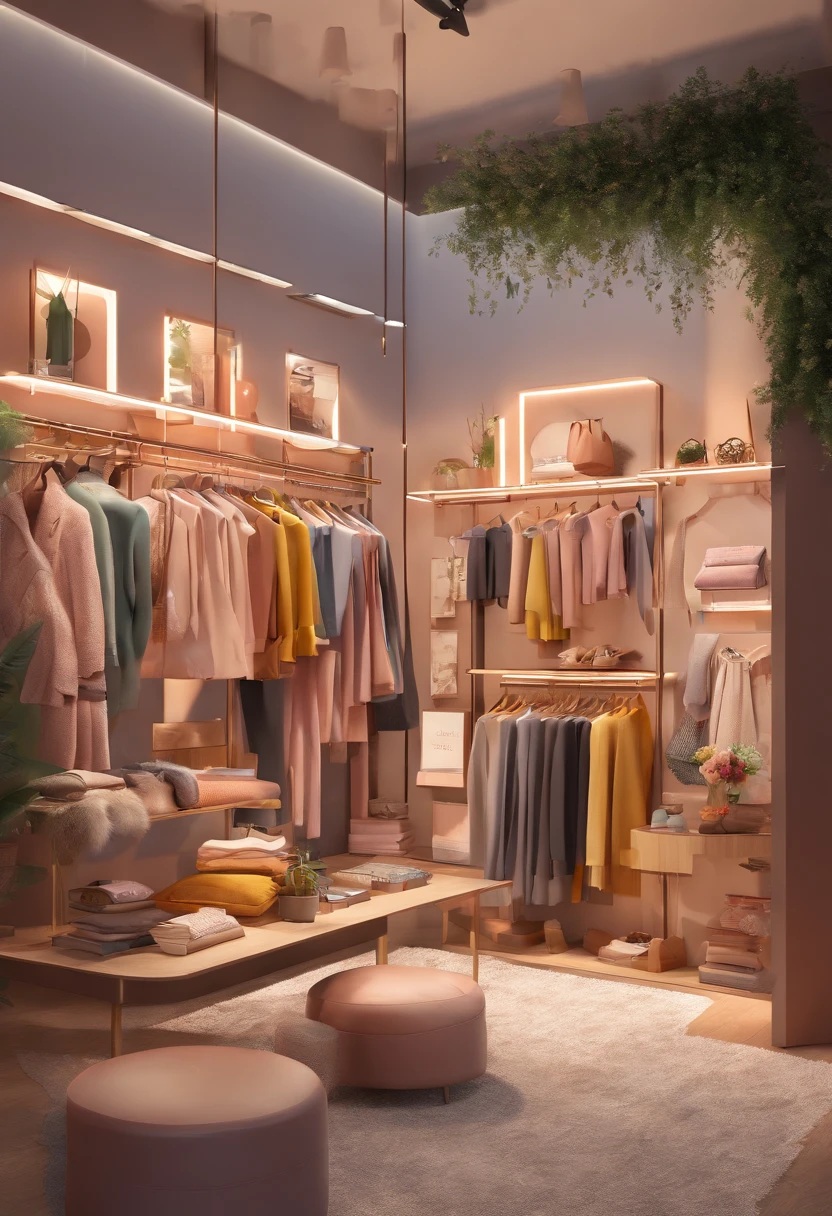 A cozy setting with visual communication for a clothing store event for cool women