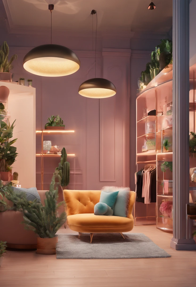 A cozy setting with visual communication for a clothing store event for cool women