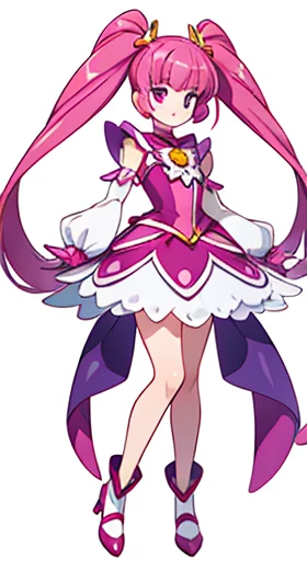 (((Best Quality))) , ((full body)), female, reference sheet, solo, (white background), precure costume,