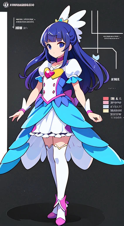 (((Best Quality))) , ((full body)), female, reference sheet, solo, (white background), precure costume,