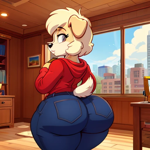 ((Best quality,work of art)) ,((Furry dog female mom )),big Butt ,Pants , cartoon Style , female Focus ,