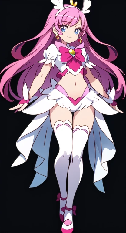 (((Best Quality))) , ((full body)), female, reference sheet, solo, (white background), precure costume, midriff, gloves,
