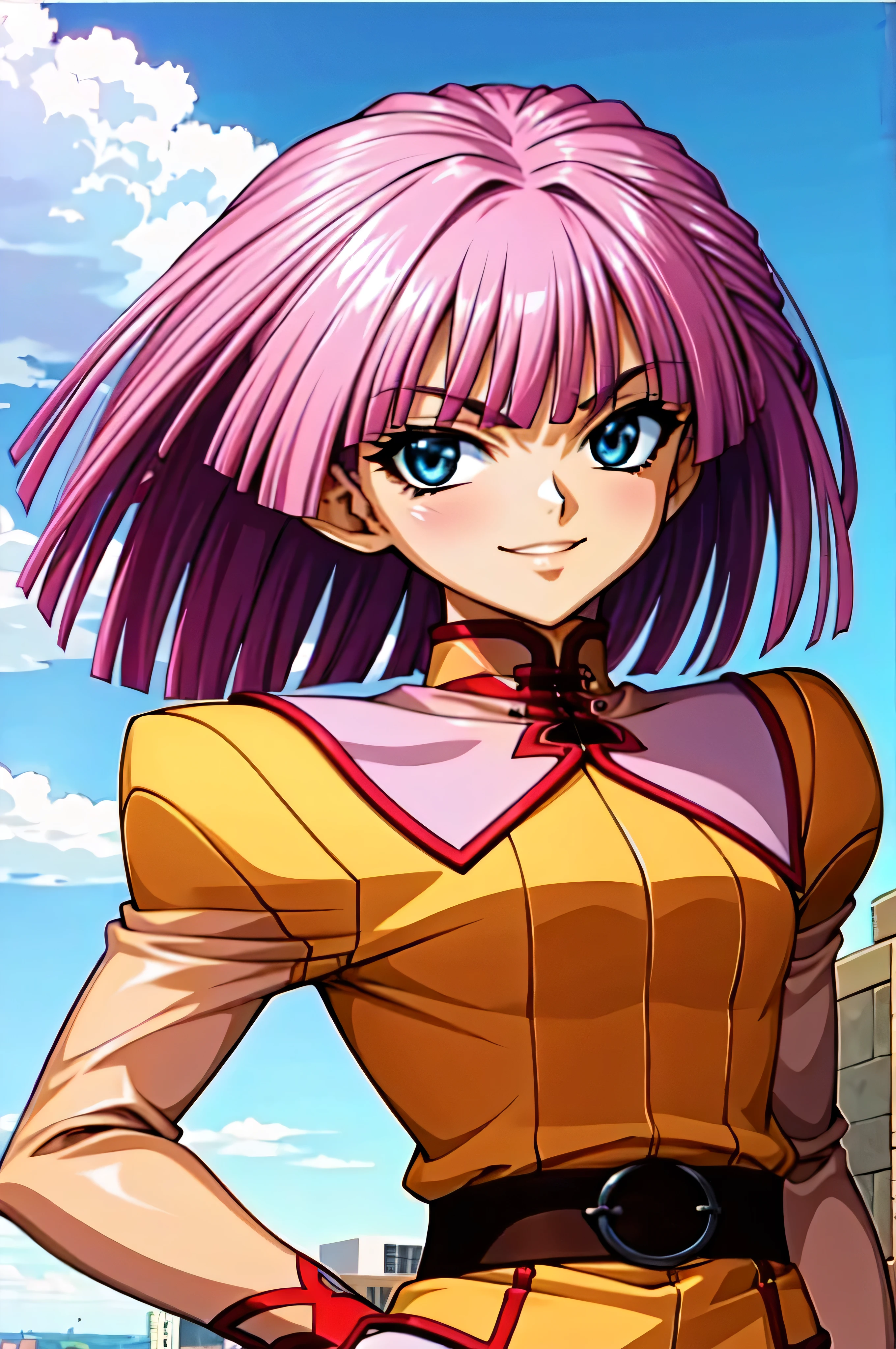 (best_quality 4K, 8K, High resolution, Masterpiece: 1.2), ultra detailed),from_below,(anime_screencap),(1girl,solo),dynamic_angle,evil_smile,tis,shadeded_face,sadistic,bob short  hair,