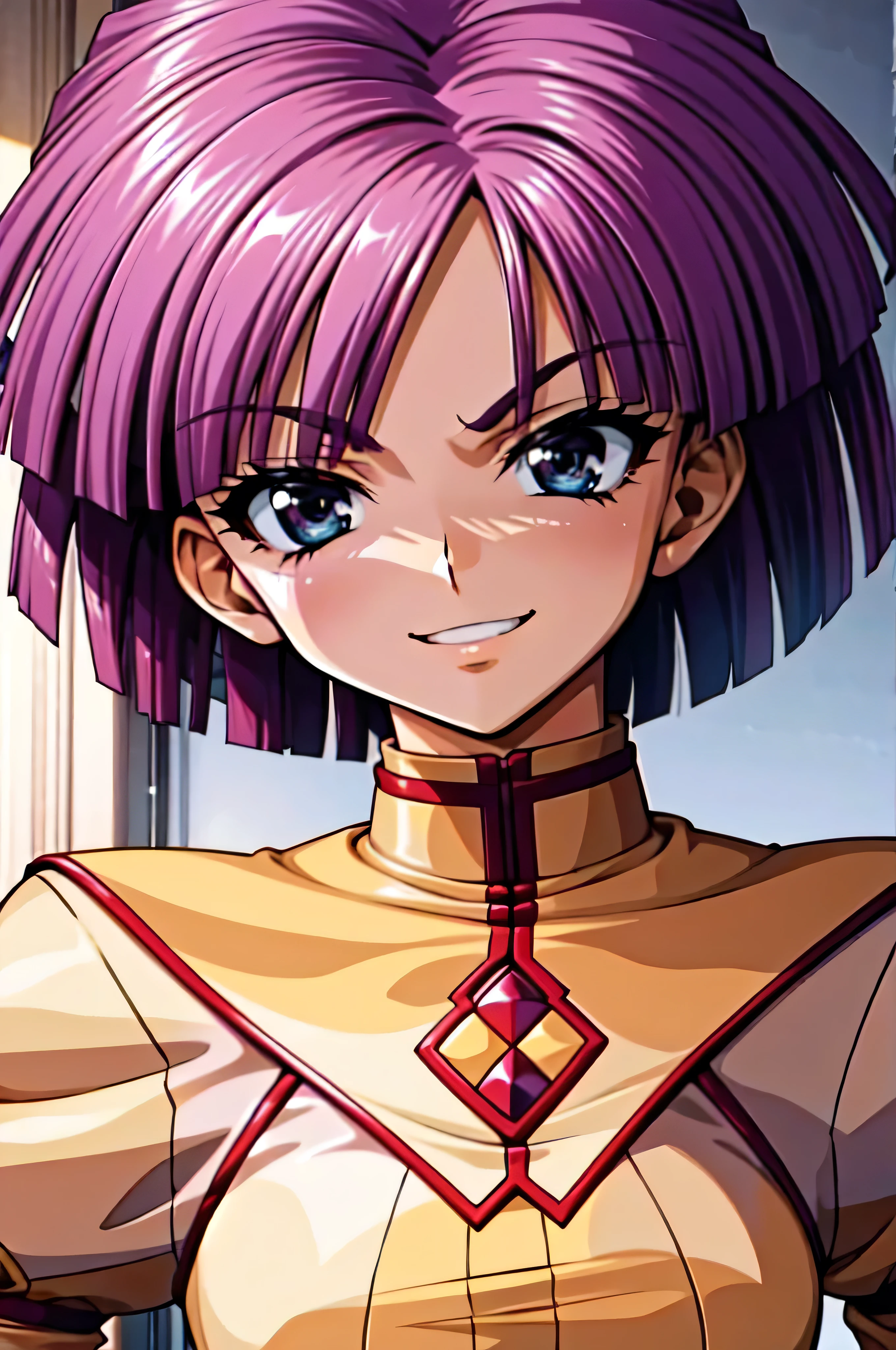 (best_quality 4K, 8K, High resolution, Masterpiece: 1.2), ultra detailed),from_below,(anime_screencap),(1girl,solo),dynamic_angle,evil_smile,tis,shadeded_face,sadistic,bob short hair,