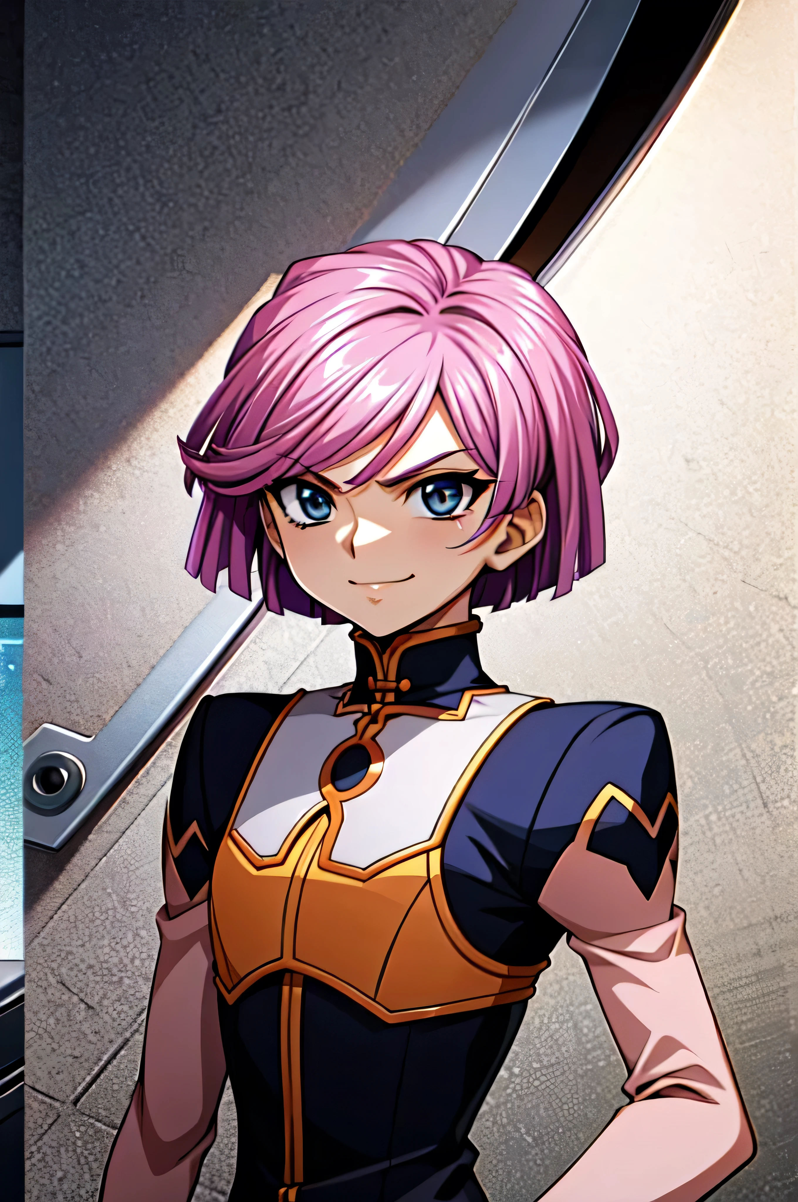 (best_quality 4K, 8K, High resolution, Masterpiece: 1.2), ultra detailed),from_below,(anime_screencap),(1girl,solo),dynamic_angle,evil_smile,tis,shadeded_face,sadistic,bob short  hair,