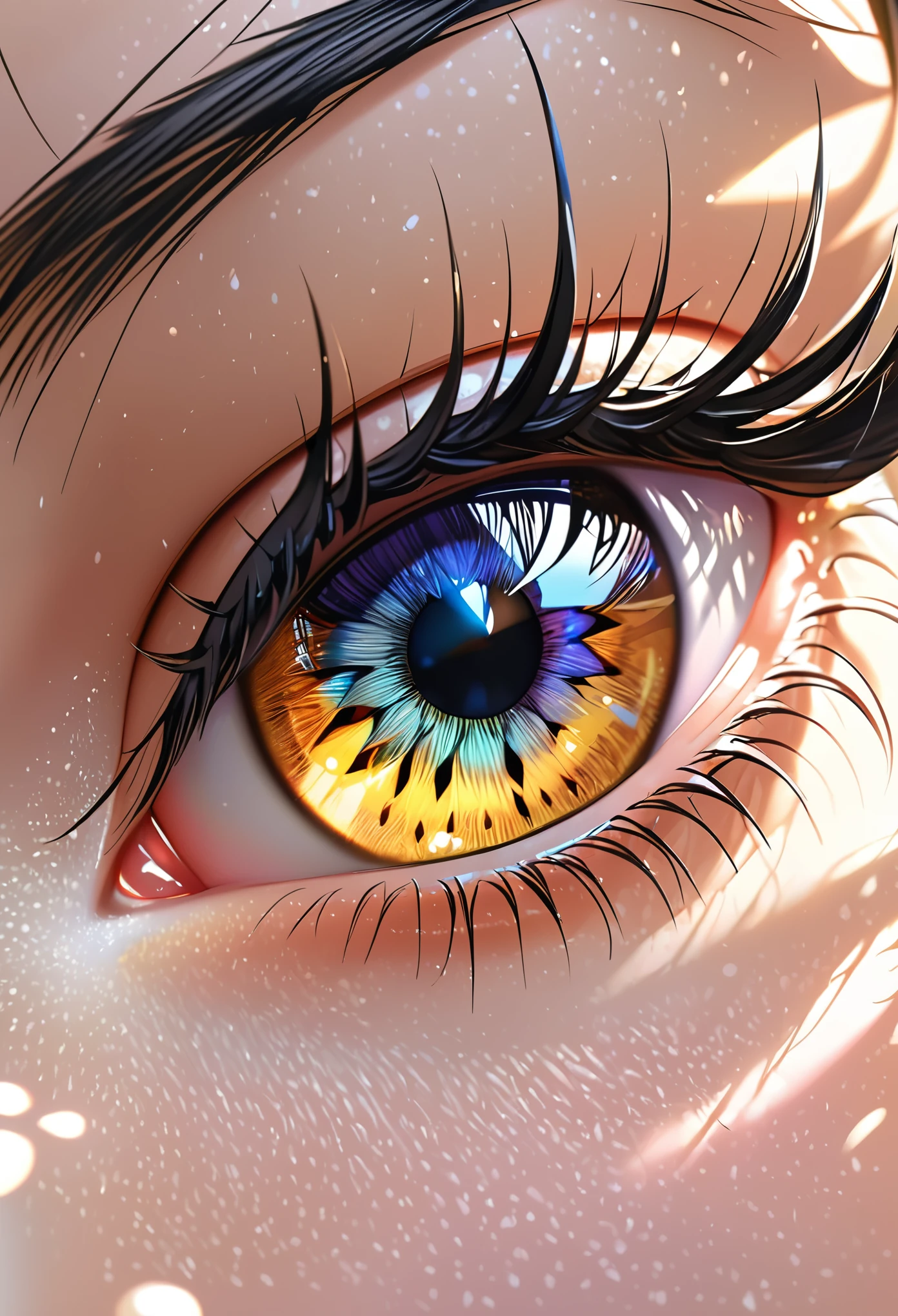 (best quality,ultra-detailed,photorealistic:1.37),(realistic lighting),(vibrant colors),(sharp focus),(extreme detail description),
(hyperrealistic eye),(close-up),(only eye is seen),(long black eyelashes),(shining pupil),(luminescent iris)