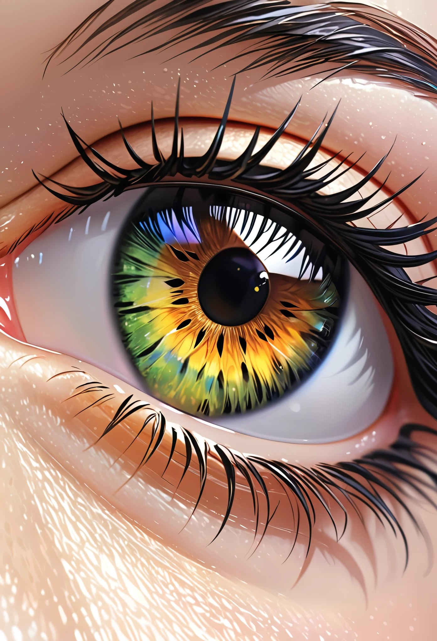 (best quality,ultra-detailed,photorealistic:1.37),(realistic lighting),(vibrant colors),(sharp focus),(extreme detail description),
(hyperrealistic eye),(close-up),(only eye is seen),(long black eyelashes),(shining pupil),(luminescent iris)
