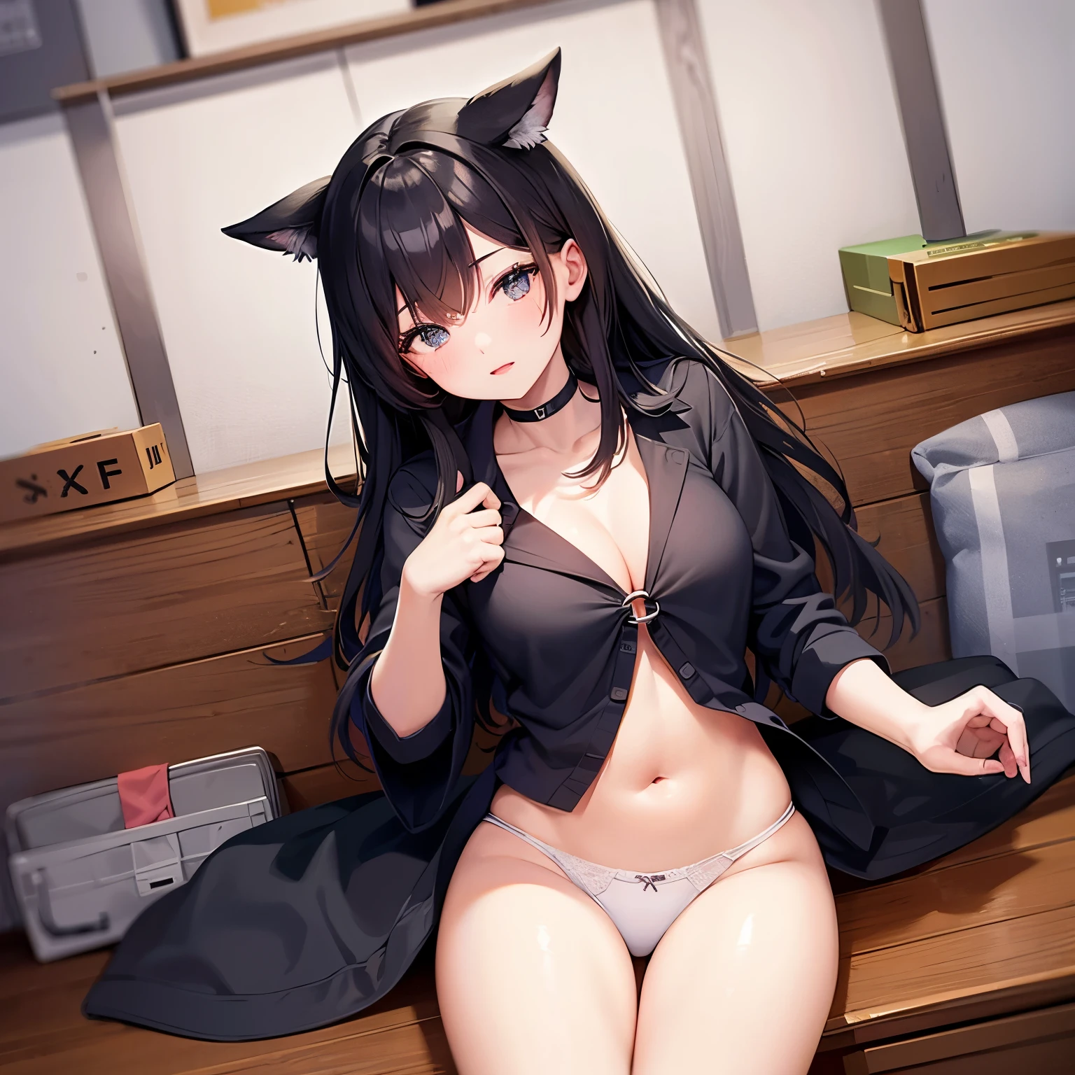 beautiful girl、Black Hair、Slender but curvy、School、In underwear、Medium Breast、