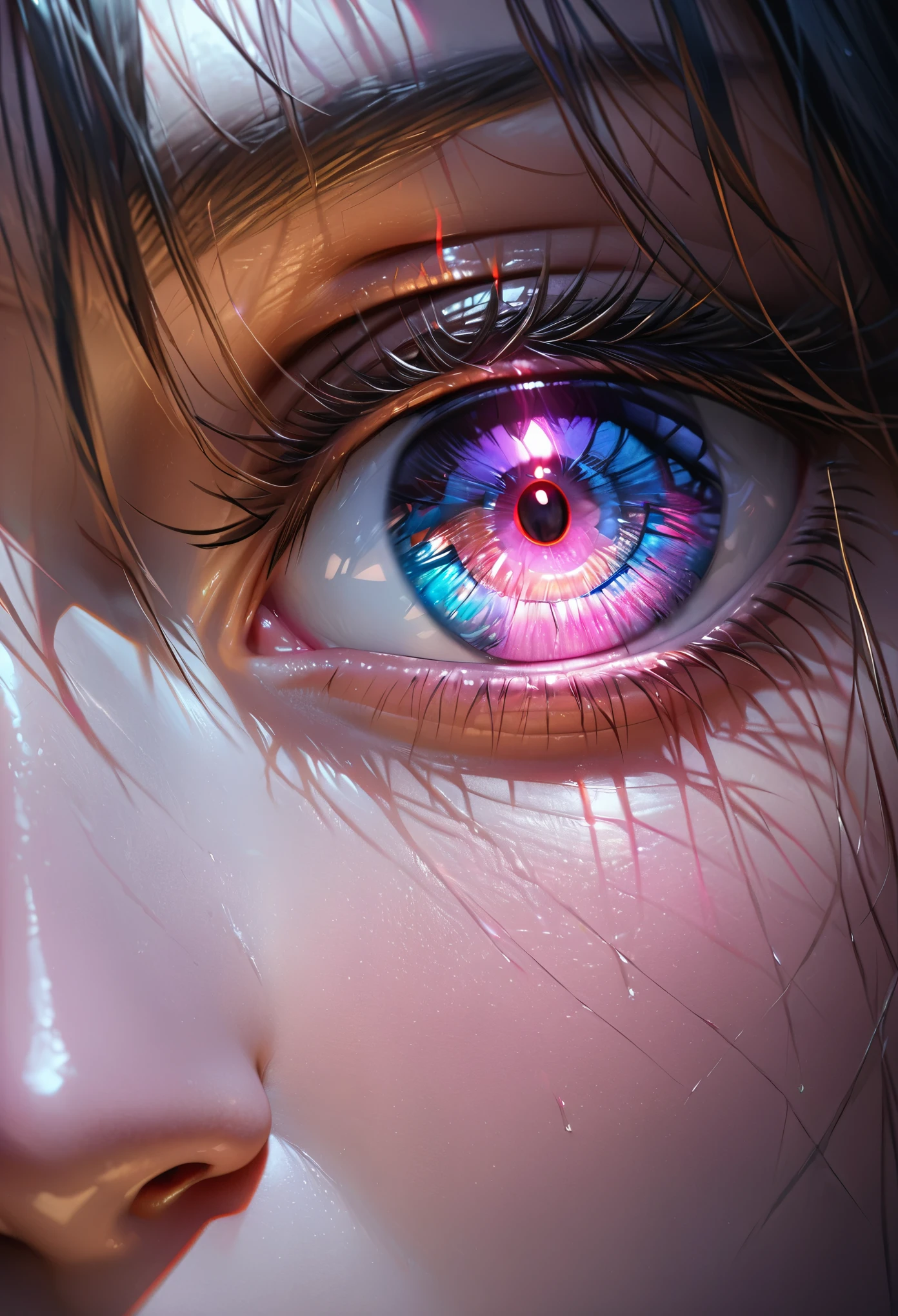 (best quality,ultra-detailed,photorealistic:1.37),(realistic lighting),(vibrant colors),(sharp focus),(extreme detail description),
(hyperrealistic eye),(close-up),(only eye is seen),(long black eyelashes),(shining pupil),(luminescent iris)