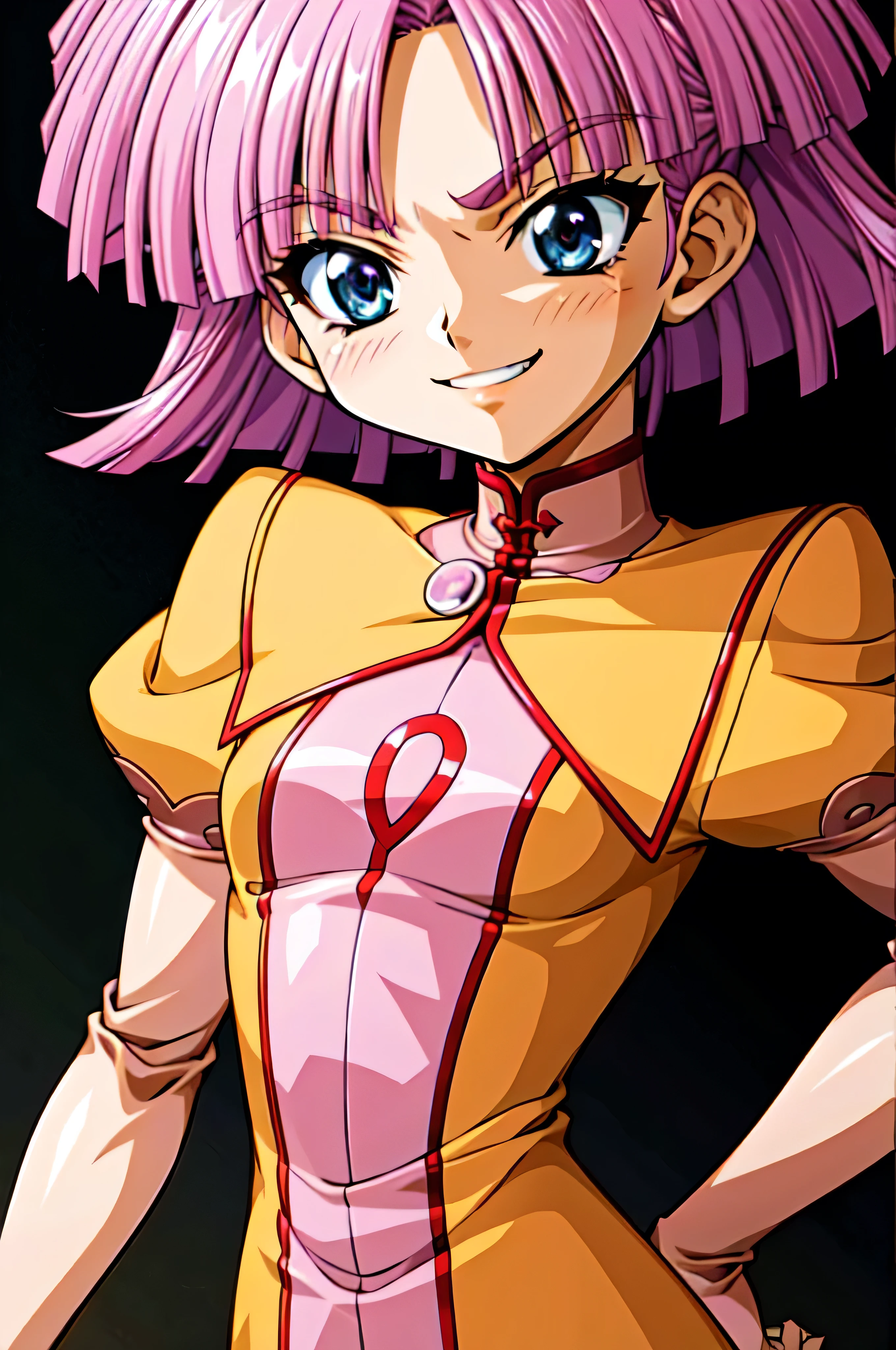 (best_quality 4K, 8K, High resolution, Masterpiece: 1.2), ultra detailed),from_below,(anime_screencap),(1girl,solo),dynamic_angle,evil_smile,evil laugh,tis,shadeded_face,sadistic,bob short hair,
