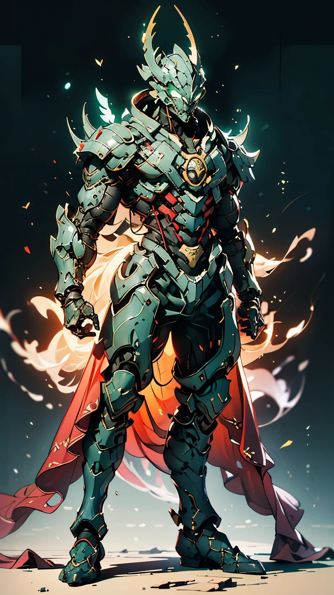 A man wearing a full-face helmet, a fantasy-style biotech armored combat suit, green eyes, (a composite layered chest armor), fully enclosed shoulder guards, matching arm and leg guards, the belt is adorned with dragon claw grasping orbs, (primarily black with red accents), the design balances heavy with agility, a high-tech bio-mecha armor, (Dynastinae concept Armor, stand on the top of a skyscraper in a futuristic sci-fi city), this character embodies a finely crafted fantasy-surreal style armored hero in anime style, exquisite and mature manga art style, (element, plasma, energy, the armor glows), ((male:1.5)), metallic, real texture material, dramatic, high definition, best quality, highres, ultra-detailed, ultra-fine painting, extremely delicate, professional, perfect body proportions, golden ratio, anatomically correct, symmetrical face, extremely detailed eyes and face, high quality eyes, creativity, RAW photo, UHD, 32k, Natural light, cinematic lighting, masterpiece-anatomy-perfect, masterpiece:1.5