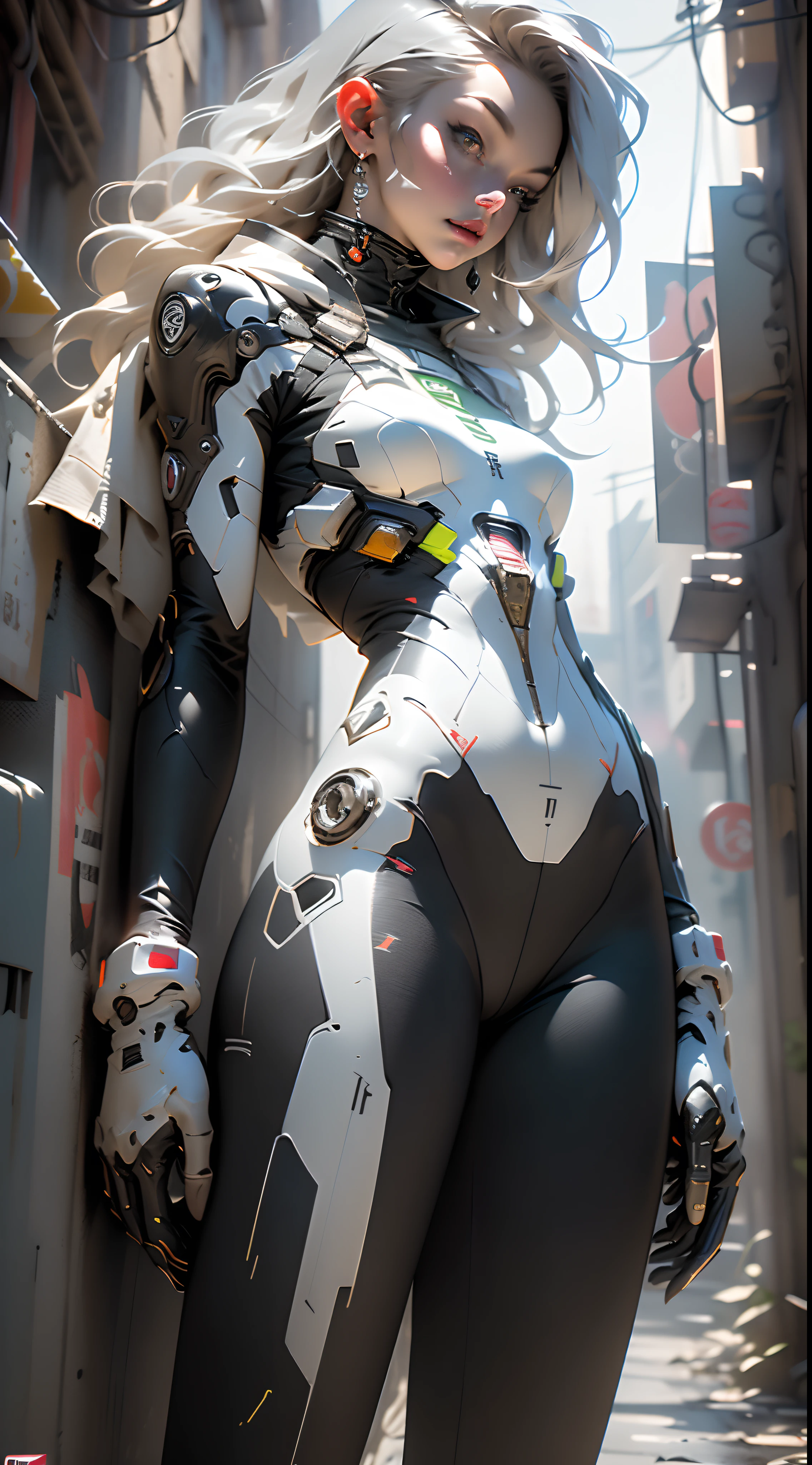 (((Young white woman))), ((best quality)), ((Meisterwerk)), (Detail: 1.4), 3D, A beautiful cyberpunk woman wearing a Simon Bisley style micro thong, Kleidung im Neon-Stil von Genesis Evangelion, 2-teilige Kleidung, Langes silbernes Haar, Arm tattoo, cybernetic hands, pastel, zentriert, skalieren, um die Abmessungen anzupassen, nffsw (Hoher Dynamikbereich),Raytracing,NVIDIA RTX,Hyper Resolution,Unwirklich 5,Untergrunddispersion, PBR-Textur, Nachbearbeitung, Anisotropiefilterung, depth of field, maximum clarity and sharpness, Mehrschichtige Texturen, Albedo- und Glanzkarten, Surface shading, genaue Simulation von Licht- und Materialinteraktionen, perfekte Proportionen, Octane Render, Zweifarbige Beleuchtung, wide aperture, niedriger ISO, White balance, Drittel-Regel, 8K RAW, Crysisnanosuit,LoraEyes,nijistyle,Strumpfhose,blaue Augen