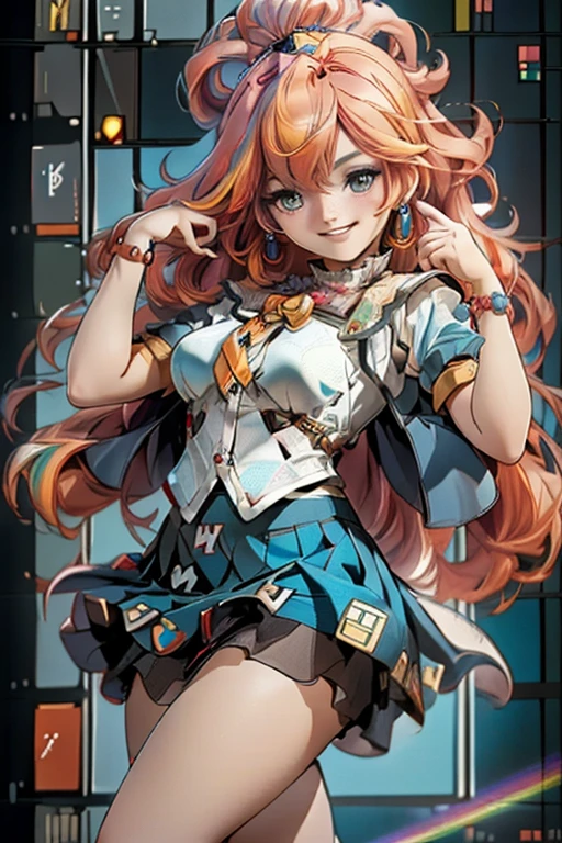 An incredibly absurd absolute solution, Super detailed, Official Art, 8k wallpaper, photorealistic
(Mondrian pattern:1.4), Intricate Design, Self-replicating shapes, Digital works, Captivating visuals,
(Oversized clothing:1.3), (Mini Size Skirt:1.3), Clean Lines, Functional design, Understated Accessories,
(Multicolored Hair:1.4), Captivating smile, Laugh shyly