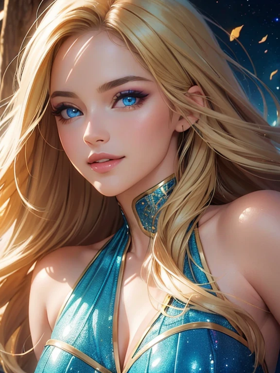 (Best quality,ultra detailed,photorealistic:1.37),bright and rich colors,studio lighting,playful facial expression,stylish makeup,Long blonde hair fluttering in the wind,inviting eyes,glossy lips,sexy pose, (((deep neckline))), Space Cadet, cabin, I smile confidently and seductively,posing for a professional photo shoot,shallow depth of field,highlighting the main subject,soft natural lighting,Creating a dreamy and magical atmosphere.