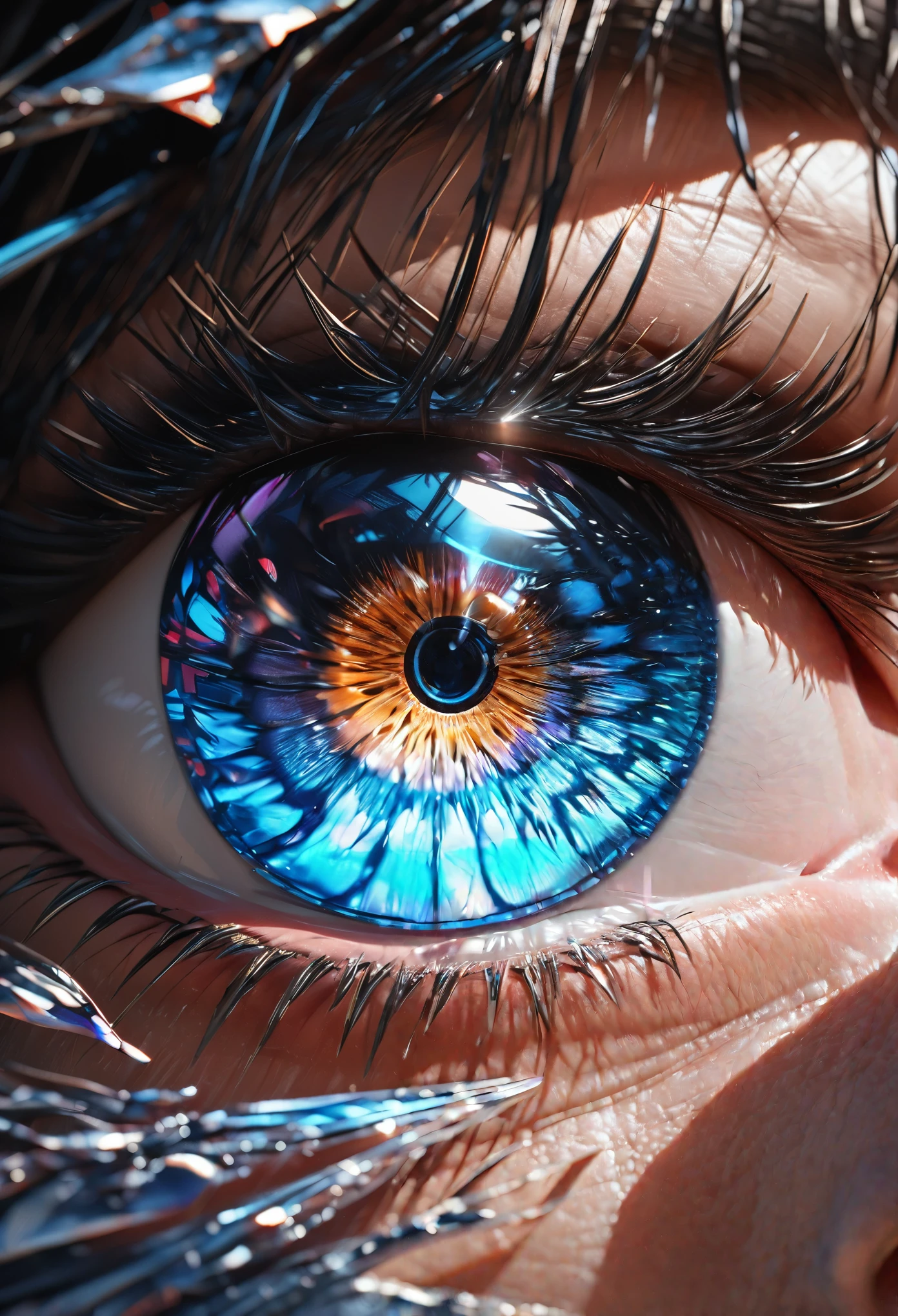 (best quality,ultra-detailed,photorealistic:1.37),(realistic lighting),(vibrant colors),(sharp focus),(extreme detail description),
(hyperrealistic eye),(close-up),(only eye is seen),(long black eyelashes),(shining pupil),(luminescent iris), arafed, high details, best quality, 16k, [ultra detailed], masterpiece, best quality, (extremely detailed), dynamic angle, ultra wide shot, RAW, photorealistic, a extreme magnified picture of (1) icy feline eye of a frozen devil, icy Fragments rimes on the eye lashes, light blue iris, a full whitw moon, round moon being reflected on the iris, 3D rendering, [[anatomically correct]] zrpgstyle