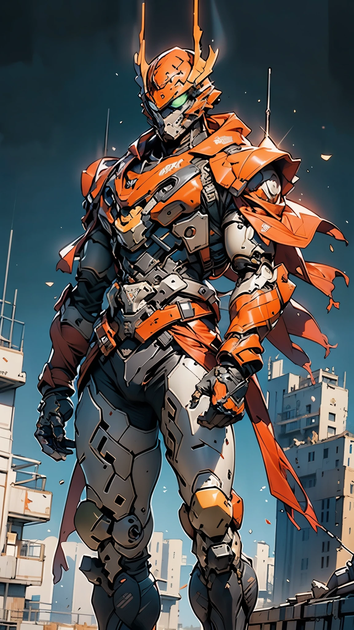 A man wearing a full-face helmet, a fantasy-style biotech armored combat suit, green eyes, (a composite layered chest armor), fully enclosed shoulder guards, matching arm and leg guards, the belt is adorned with dragon claw grasping orbs, (primarily black with red accents), the design balances heavy with agility, a high-tech bio-mecha armor, (Dynastinae concept Armor, stand on the top of a skyscraper in a futuristic sci-fi city), this character embodies a finely crafted fantasy-surreal style armored hero in anime style, exquisite and mature manga art style, (element, plasma, energy, the armor glows), ((male:1.5)), metallic, real texture material, dramatic, high definition, best quality, highres, ultra-detailed, ultra-fine painting, extremely delicate, professional, perfect body proportions, golden ratio, anatomically correct, symmetrical face, extremely detailed eyes and face, high quality eyes, creativity, RAW photo, UHD, 32k, Natural light, cinematic lighting, masterpiece-anatomy-perfect, masterpiece:1.5