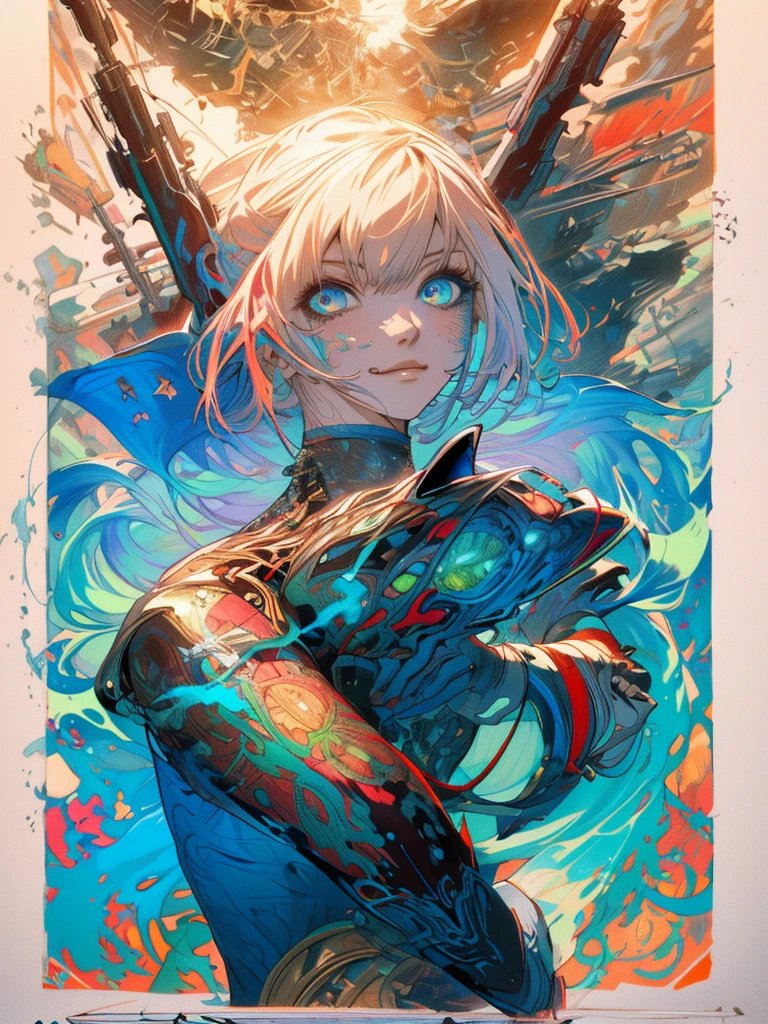 gwenpool, ((assassin style)),((Doragon)),water world,Colosseum,saibe,tattoo,no clothes,Savage,small bust,robot hand,Shoulder-length messy hair, no clothes,Detailed beautiful face,Delicate and beautiful eyes,shield,happy, mail, Super fine skin,Beautiful slim style anime girl, Super detailed painting, Luminism, Concept art by Carne Griffiths and Wadim Kashin, 4K resolution, Fractal isometric detail bioluminescence , 3D rendering, octane rendering, complexly detailed , ish, Trending isometric center hyperrealistic cover photo awesome full color on artstation, Hand Painted , Gritty, Realistic Mucha , complex, Hit definition , ish,rough sketch, Thick lines, on the paper, (saiber punk:1.4), frills,lace,frills,lace,frills,lace
BREAK
((Cool oversized chainsaw in hand)), ((Super large cool weapon machine)),open stance, Action pose,
White background,simple background,Wide-angle lens