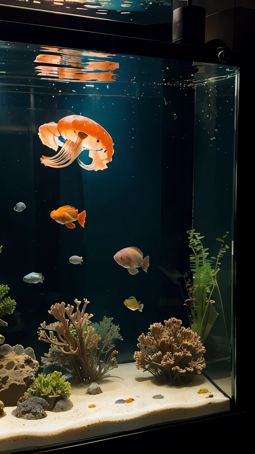 aquarium, fish tank with jellyfish, realistic