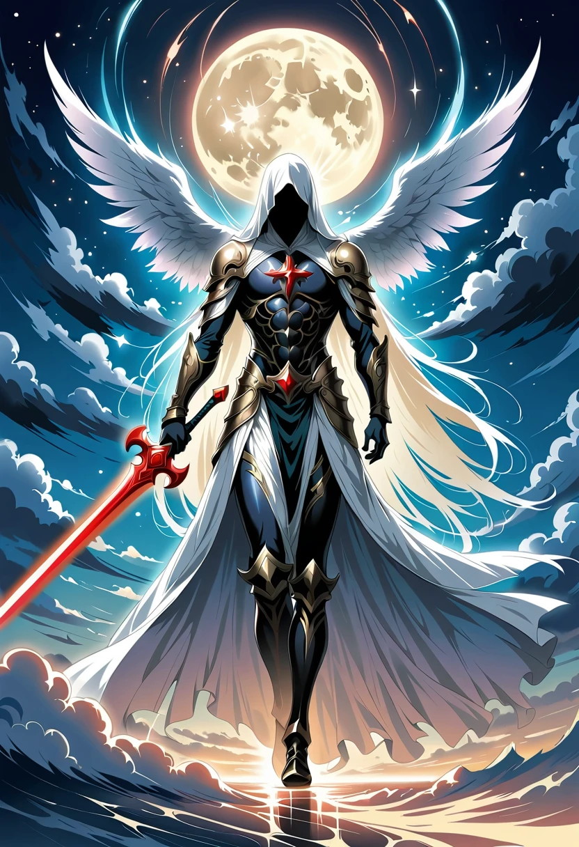 Beautiful angel with sword,Simple lines,Abstract Art,Holding a red long sword,