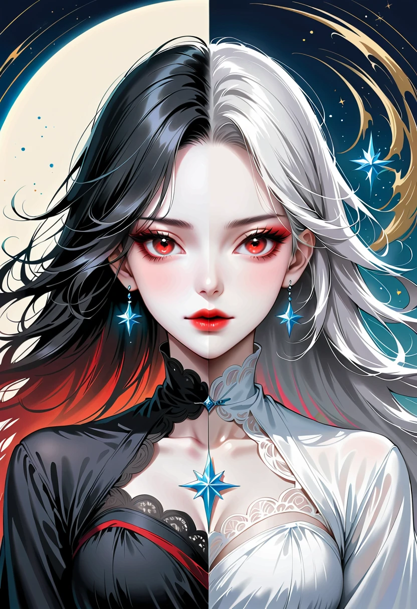 Beautiful angel holding a sword，Simple lines，Abstract Art，Holding a red long sword， (The artwork should transition from a black and white pencil style on the left half to bright colors on the right half, Ensure the two halves blend seamlessly，No dividing line. Detailed black and white pencil strokes are shown on the left，The fill color is shown on the right, Create a fusion of the entire image)
