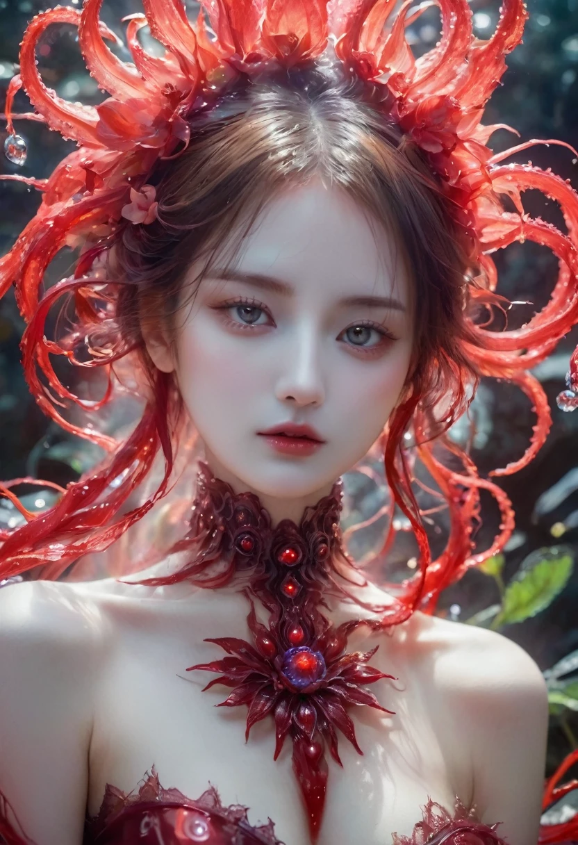 Magic plantloody ghost flower from the abyss, Ghost Flower,Blood-red tentacles stare at the dead,Enchantment,uncanny,terror