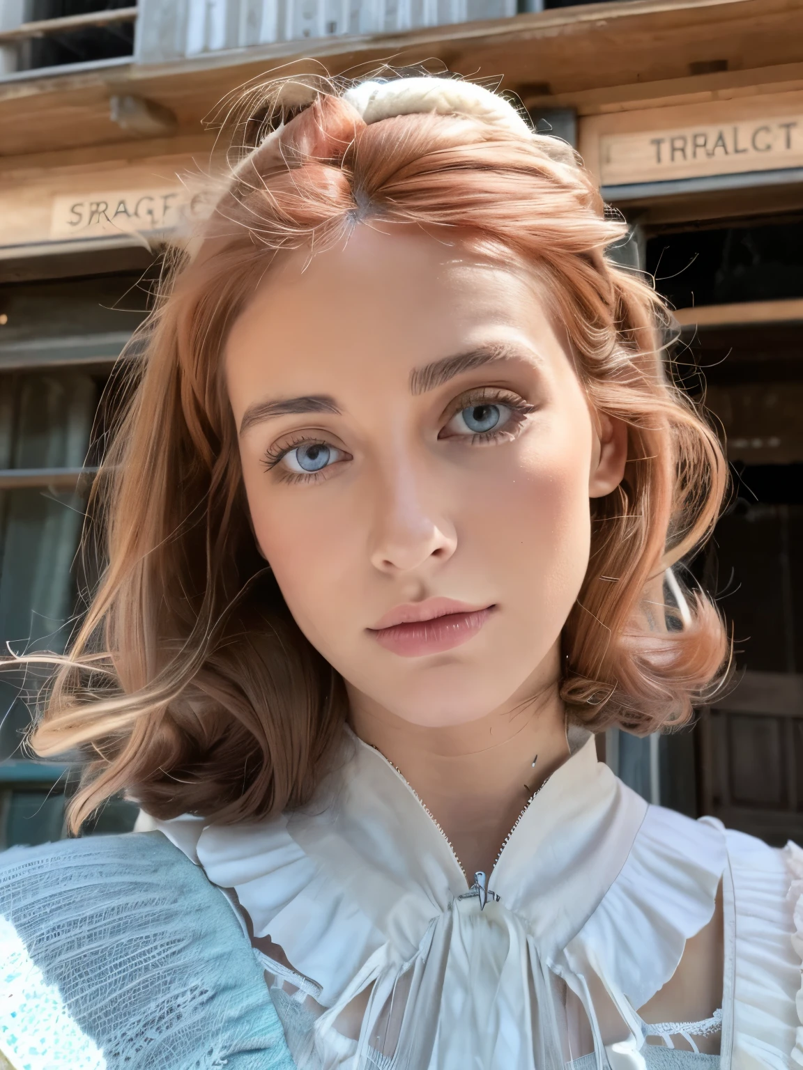 ( masterpiece, Superior quality, best quality,8k,fille de 21 ans,Ultra detailed,Photo brute:1.5),(photorealistic:1.4), (cheveux roux:1.5), (cinema lighting), ParfaitNwsjMajic, , surrealism, UHD, accurate, Great detail, textured skin, high detail, best quality, angle dynamique, (Nez haut,peau blanche),[beaux yeux bleus],(1fille),(bonne anatomie:0.7)),(dehors, Chauffage:1.5),robe blanche, Released hair