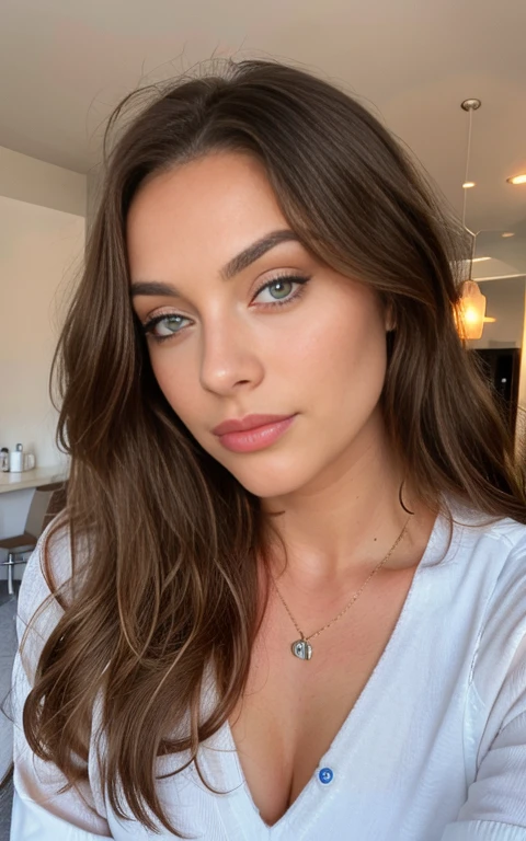 Belle brune portant un pull beige clair (soin des ongles dans un salon de beauté moderne), Very detailed, 21 ans, visage innocent, natural wavy hair, yeux bleus, High resolution, chef-d'artwork, best quality, intricate details, Very detailed, mise au point nette, detailed skin, texture de peau réaliste, texture, Detailed eyes, professionnel, 4k, sourire charmant, filmed on Canon, 85 millimeters, faible profondeur de champ, Couleur Kodak Vision, corps parfaitement ajusté, extremely detailed, photographier_\(ultra\), photorealistic, Realistic, Post-traitement, maximum details, roughness, vrai vie, ultra realistic, photorealism, photographie, 8k euh, photographie