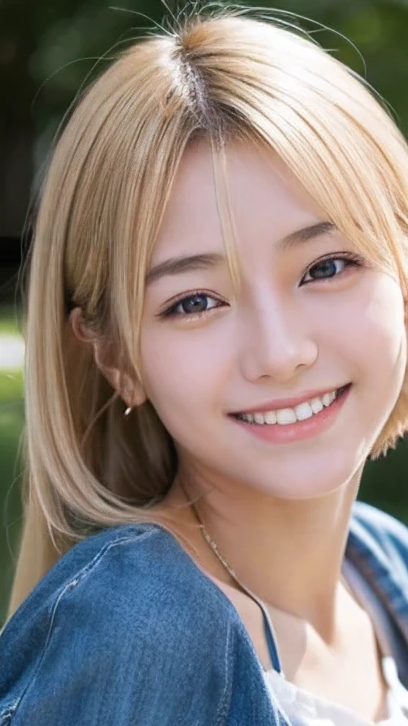 Japanese、18-year-old、Very slim、((Smiling))、Blonde