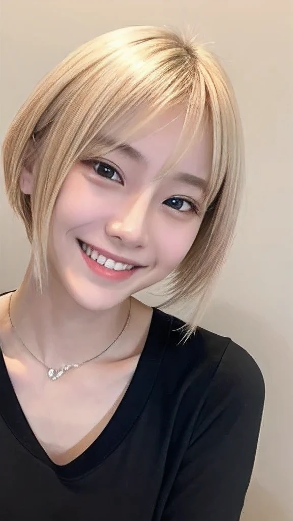 Japanese、18-year-old、Very slim、((Smiling))、Blonde